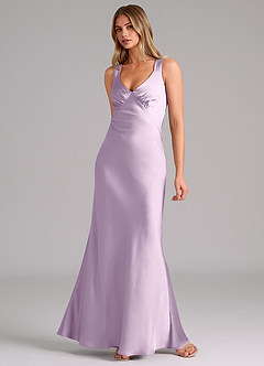 Azazie Kamila Bridesmaid Dresses Frosted Lilac A-Line Pleated Stretch Satin Dress image3