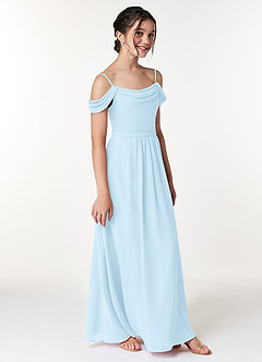 Azazie Alivia Junior Sky Blue A-Line Off the Shoulder Chiffon Dress image3