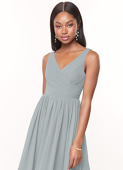 Azazie Keyla Bridesmaid Dresses Dolphin Grey A-Line V-Neck Pleated Chiffon Dress image5