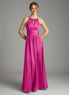 Azazie Bonnie Bridesmaid Dresses Fuchsia A-Line Pleated Stretch Satin Dress image3