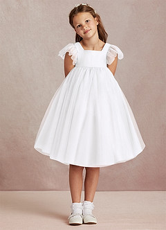 Azazie Kalio vestidos de niña de las flores Vestido de Blanco de Tul de Corte En A con Con mangas image2