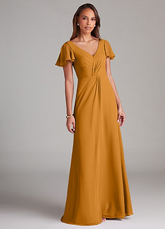 Azazie Soren Bridesmaid Dresses Butterscotch A-Line Ruched Chiffon Dress image1