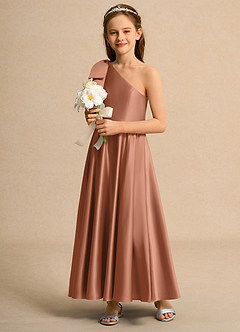 Azazie Guppy Junior Formal Flower Girl Klänningar Klä A-Line i Matt satäng Ena axeln image5