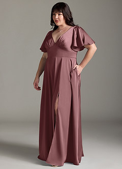 Azazie Kimber Bridesmaid Dresses Vintage Mauve A-Line Ruched Stretch Satin Dress image10