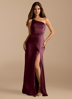 Azazie Trina Jurken voor bruidsmeisjes Jurk van Metaalachtig Satijn met A-Lijn One-Shoulder Cabernet image3