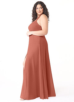 Azazie Jane Robes de demoiselle d'honneur Robe Trapèze en Mousseline de soie Col V plissé Argile image8