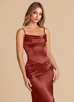 Azazie Sorrel Bridesmaid Dresses Terracotta Mermaid Corset Metallic Satin Convertible Dress image7