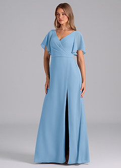 Azazie Ambrosia Bridesmaid Dresses Powder Blue A-Line Pleated Chiffon Dress image1