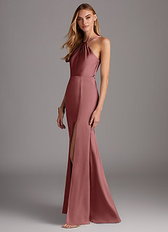 Azazie Elana Bridesmaid Dresses Amethyst Sheath Side Slit Stretch Satin Dress image3