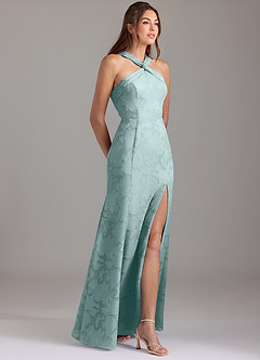 Azazie Rue Bridesmaid Dresses Mist A-Line Pleated Floral Burnout Dress image4