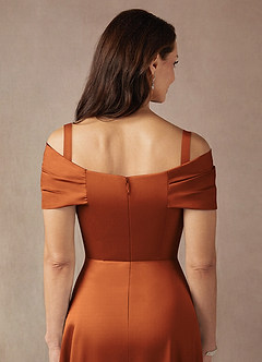 Azazie Amelia Mother of the Bride Dresses Cinnamon A-Line Off the Shoulder Stretch Satin Dress image7