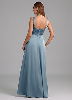 Azazie Rosaline Bridesmaid Dresses Dusty Blue A-Line Side Slit Stretch Satin Dress image2
