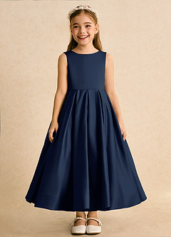 Azazie Cailee Flower Girl Dresses Dark Navy Ball-Gown Pleated Matte Satin Dress image6