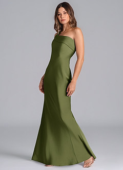Azazie Driea Brudtärnklänningar Klä av Sjöjungfru i Stretch Satin Ena axeln Oliv image6