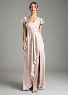 Azazie Omari Bridesmaid Dresses Blushing Pink A-Line Stretch Satin Dress image3