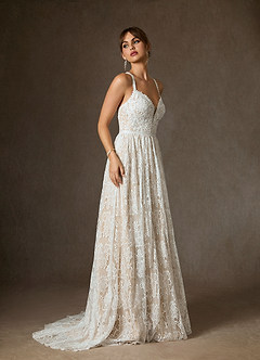 Azazie August Vestidos de noiva Vestido Diamante Branco Champanhe de Renda de Linha A image3