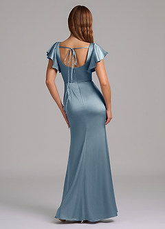 Azazie Elkie 신부 들러리 드레스 인어 스퀘어 네크라인 스트레치 새틴 바닥 길이 드레스 image2