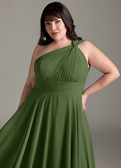 Azazie Charlize Bridesmaid Dresses Olive A-Line One Shoulder Chiffon Dress image6