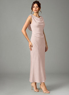 Azazie Kieryn Bridesmaid Dresses Blushing Pink Mermaid Pleated Stretch Satin Dress image3