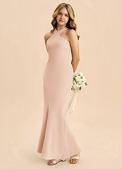 Azazie Doretta Junior Robe Fourreau en Mousseline de soie Plissée Rose Perle image1