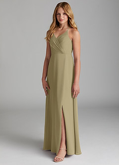 Azazie Davis Junior A-Linie Chiffon Kleid Moosgrün image4