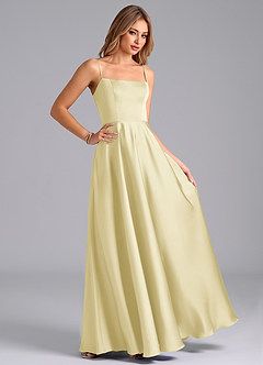 Azazie Elita Bridesmaid Dresses Lemon Sorbet A-Line Pleated Stretch Satin Dress image3