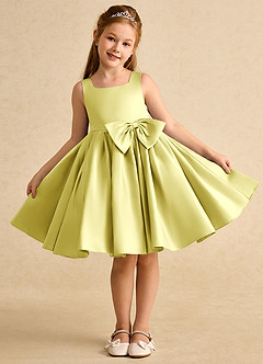 Azazie Jessie Flower Girl Dresses Lemon Sorbet A-Line Bow Matte Satin Dress image2