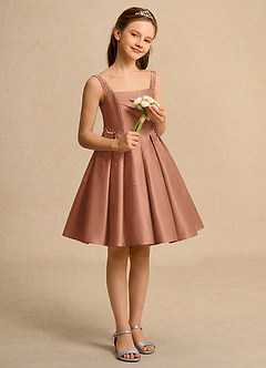 Azazie Jello Flower Girl Dresses Bronzer Ball-Gown Pleated Matte Satin Dress image4
