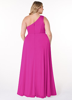 Azazie Brooke Bridesmaid Dresses Fuchsia A-Line One Shoulder Mesh Dress image7