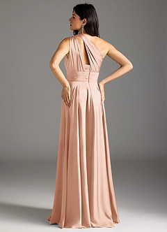 Azazie Charlize Robes de demoiselle d'honneur Robe Trapèze en Satin extensible Ue épaule Or Rose image6