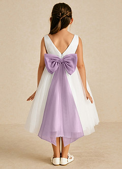 Azazie Kavi vestidos de niña de las flores Vestido de Marfil Wisteria de Satin Mate de Corte En A con Lazo image1
