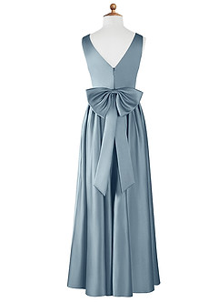 Azazie Hathaway Junior Dusty Blue A-Line Bow Stretch Satin Dress image6