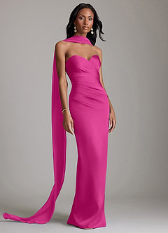 Azazie Sonora Vestidos de damas de honor Vestido de Fucsia de Satén Elástico de Corte Recto con Sin tirantes image9