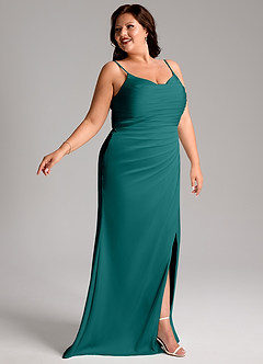 Azazie Deandra Bridesmaid Dresses Peacock Mermaid Pleated Stretch Satin Dress image11