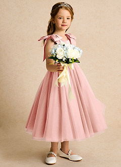 Azazie Serene Abiti da Ragazza di Fiori Abito Principessa in Raso Opaco Fiocco Rosetta image5