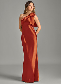 Azazie Yuanna Bridesmaid Dresses Paprika Mermaid One Shoulder Metallic Satin Dress image1