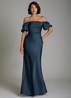Azazie Lea Bridesmaid Dresses Dark Navy Mermaid Off the Shoulder Stretch Satin Convertible Dress image8