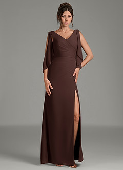 Azazie Kristen Robes de demoiselle d'honneur Robe Fourreau en Mousseline de soie Plissé Ganache image1