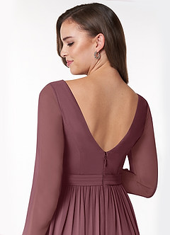 Azazie Teton Maternity Bridesmaid Dresses A-Line Long Sleeve Chiffon Floor-Length Dress image6