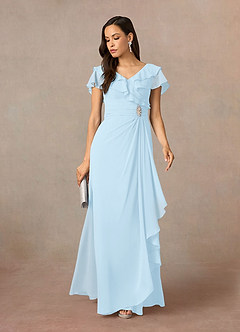 Azazie Snapdragon Abiti per la Madre della Sposa Abito A-Line in Chiffon Increspato con Scollo a V Azzurro image1