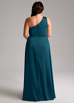 Azazie Brooke Brautjungfernkleider A-Linie One-Shoulder Stretch-Satin Kleid Tintenblau image9