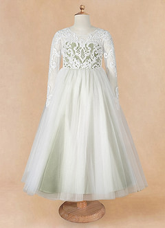 Azazie Elodie vestidos de niña de las flores Vestido de Marfil Pistacho de Encaje de Princesa image10