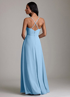 Azazie Naeem Bridesmaid Dresses Steel Blue A-Line V-Neck Ruffle Chiffon Dress image2