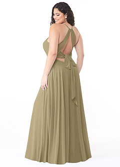 Azazie Evalleen Robes de demoiselle d'honneur Robe Trapèze en Mousseline de soie Plissée Vert Mousse image8
