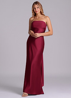 Azazie Ailanie Brudtärnklänningar Klä av Tubklänning i Stretch Satin Axelbandslös Bourgogne image3