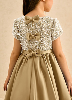 Azazie Cashew Blumenmädchenkleider Ballkleid mit ärmel Matte Satin Kleid Gold image7
