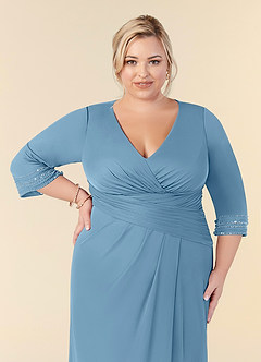 Azazie Rosena Mother of the Bride Dresses Steel Blue Sheath Pleated Mesh Dress image11