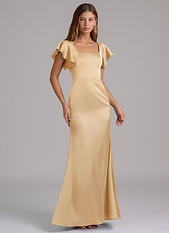 Azazie Elkie 신부 들러리 드레스 인어 스퀘어 네크라인 스트레치 새틴 바닥 길이 드레스 image4