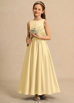 Azazie Ducky Girls Formal Flower Girl Dresses Butter A-Line Pleated Stretch Satin Dress image5