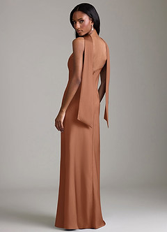 Azazie Cassiana Jurken voor bruidsmeisjes Jurk van Stretch Satijn met Zeemeermin Geplooid Bronzeertint image2